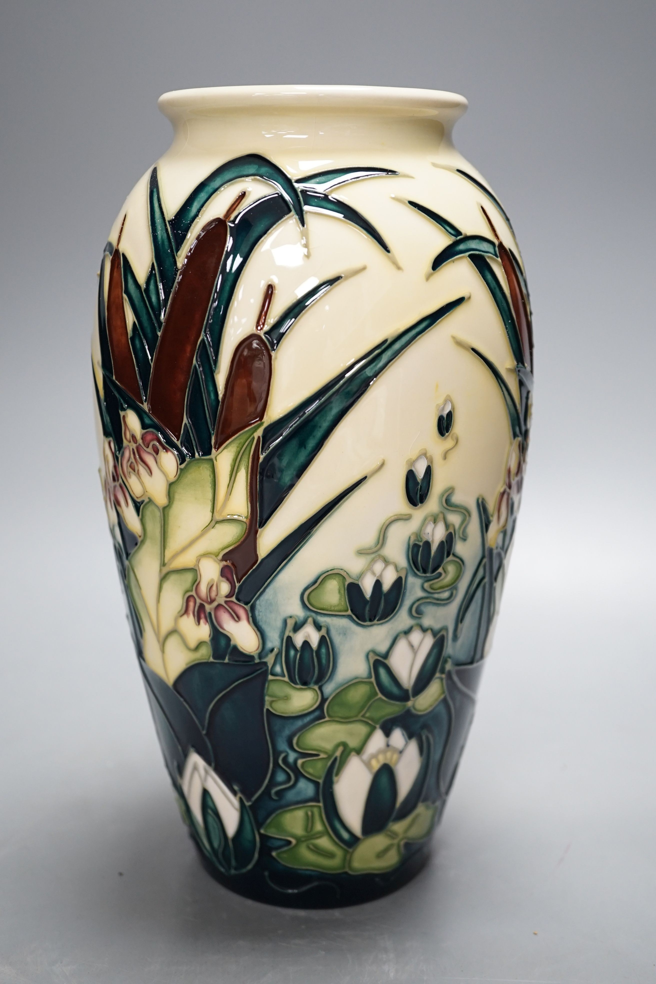 A Moorcroft Lamia pattern ovoid vase, dated 1995, signed Beverley Wilkes, 1998, 26cm., in original box